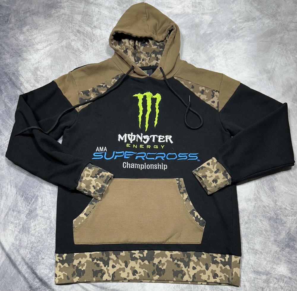 Monster Energy Supercross Hoodie Sweatshirt Mens Small Black Camo Motocross AMA